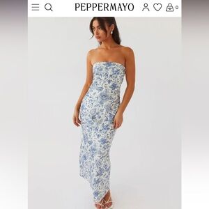 Peppermayo White and Blue Floral Maxi Dress